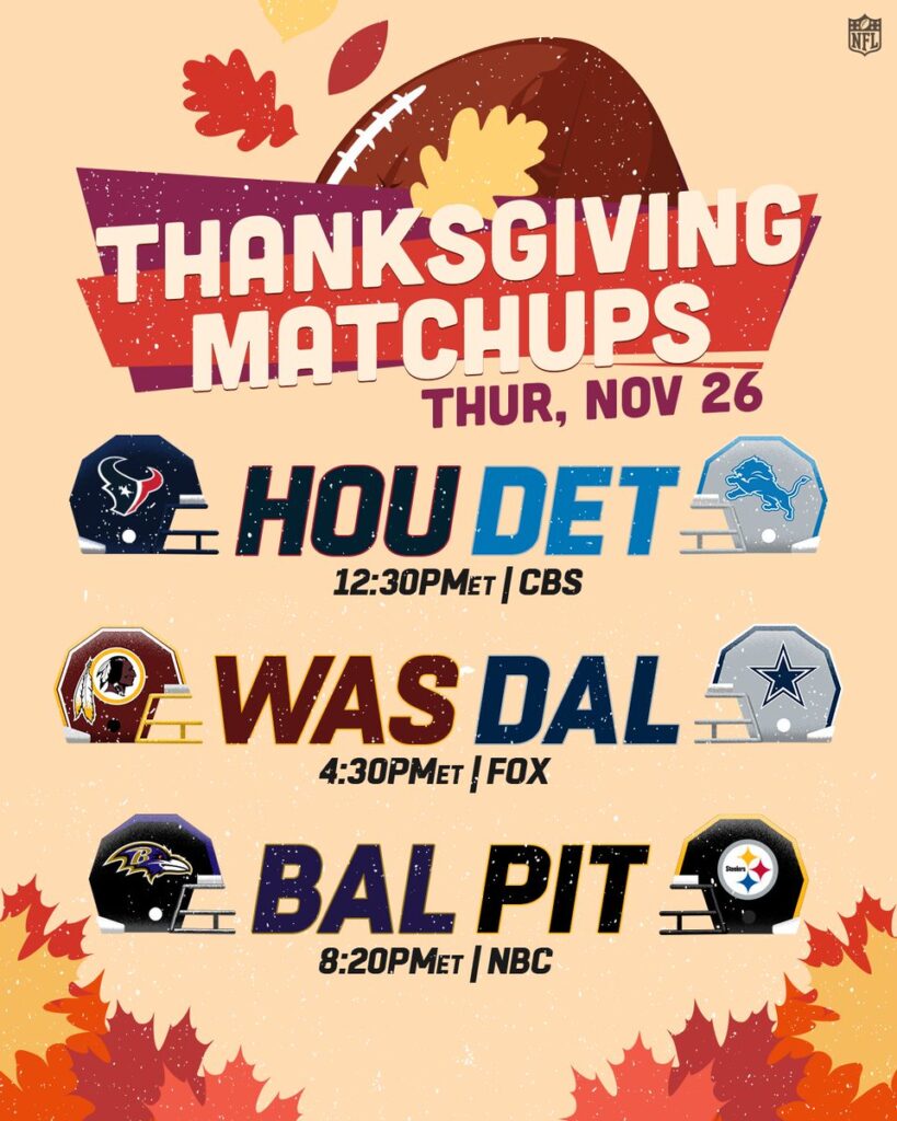 Thanksgiving é sinônimo de muita NFL!